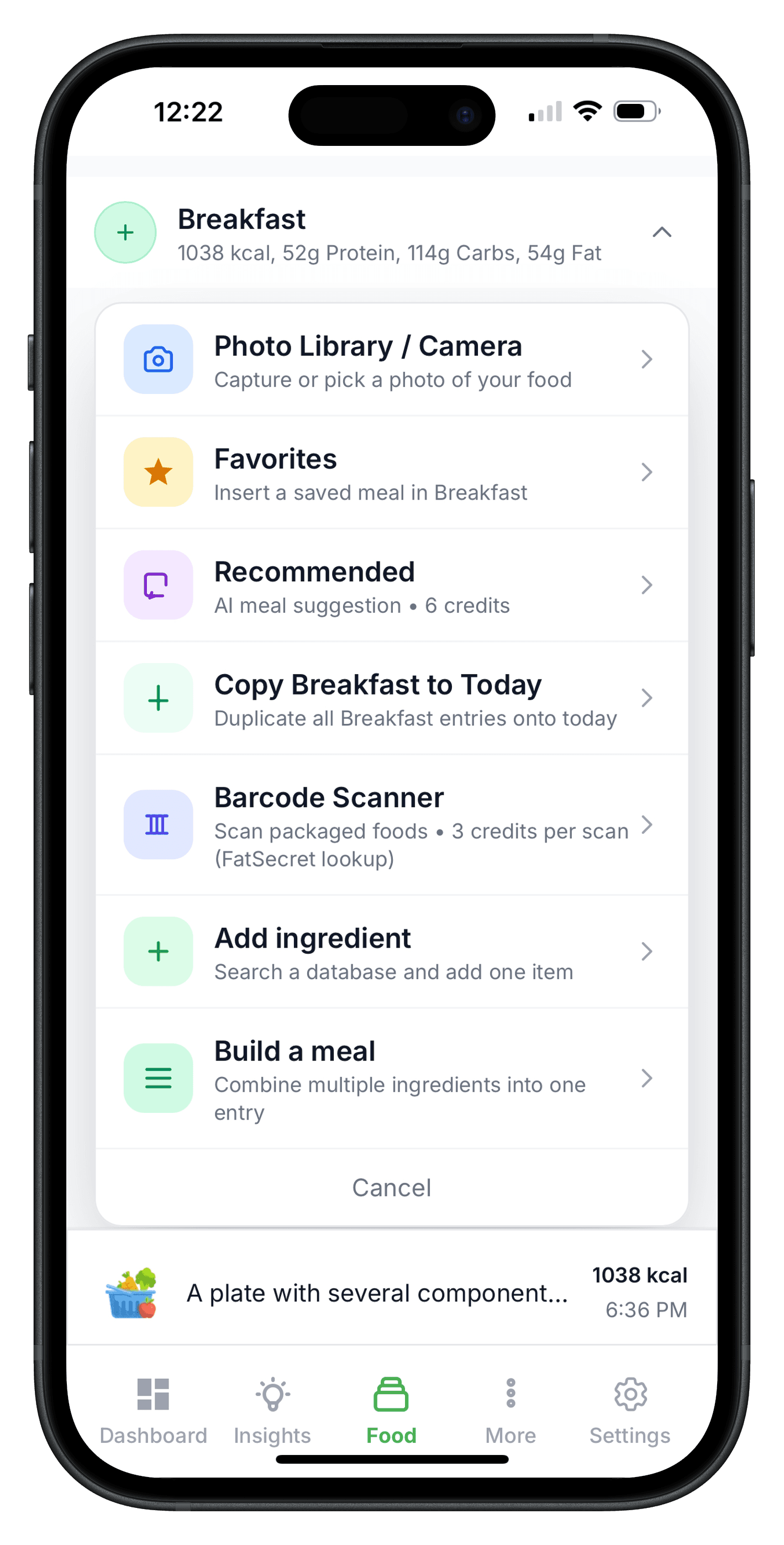 Add meal menu