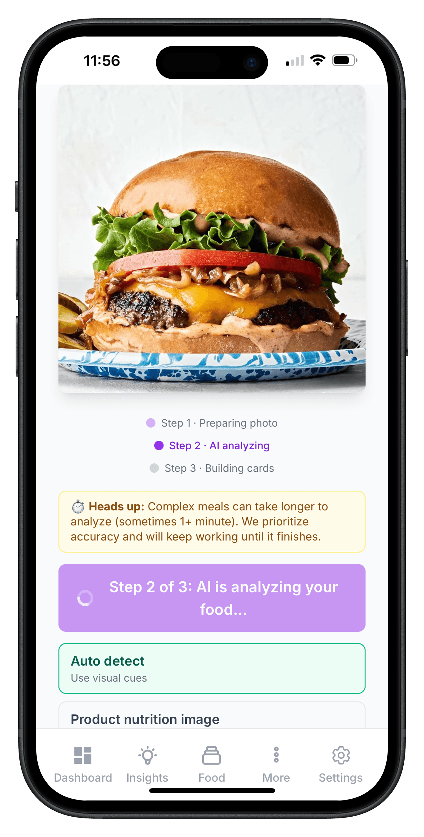 Food scan in action on a phone